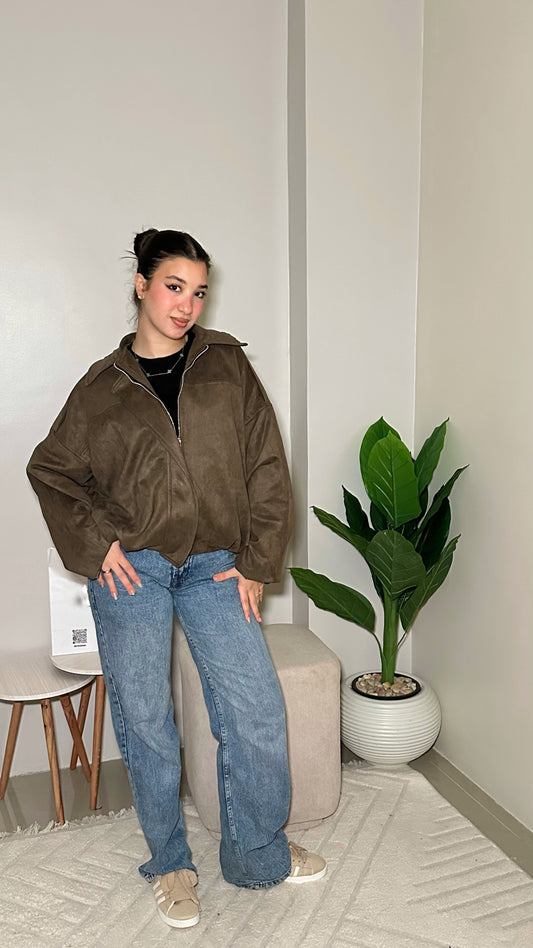 Zipped suede jacket : ( olive )