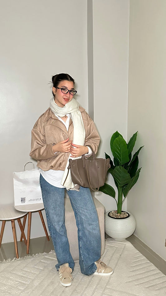 Zipped suede jacket : ( beige )