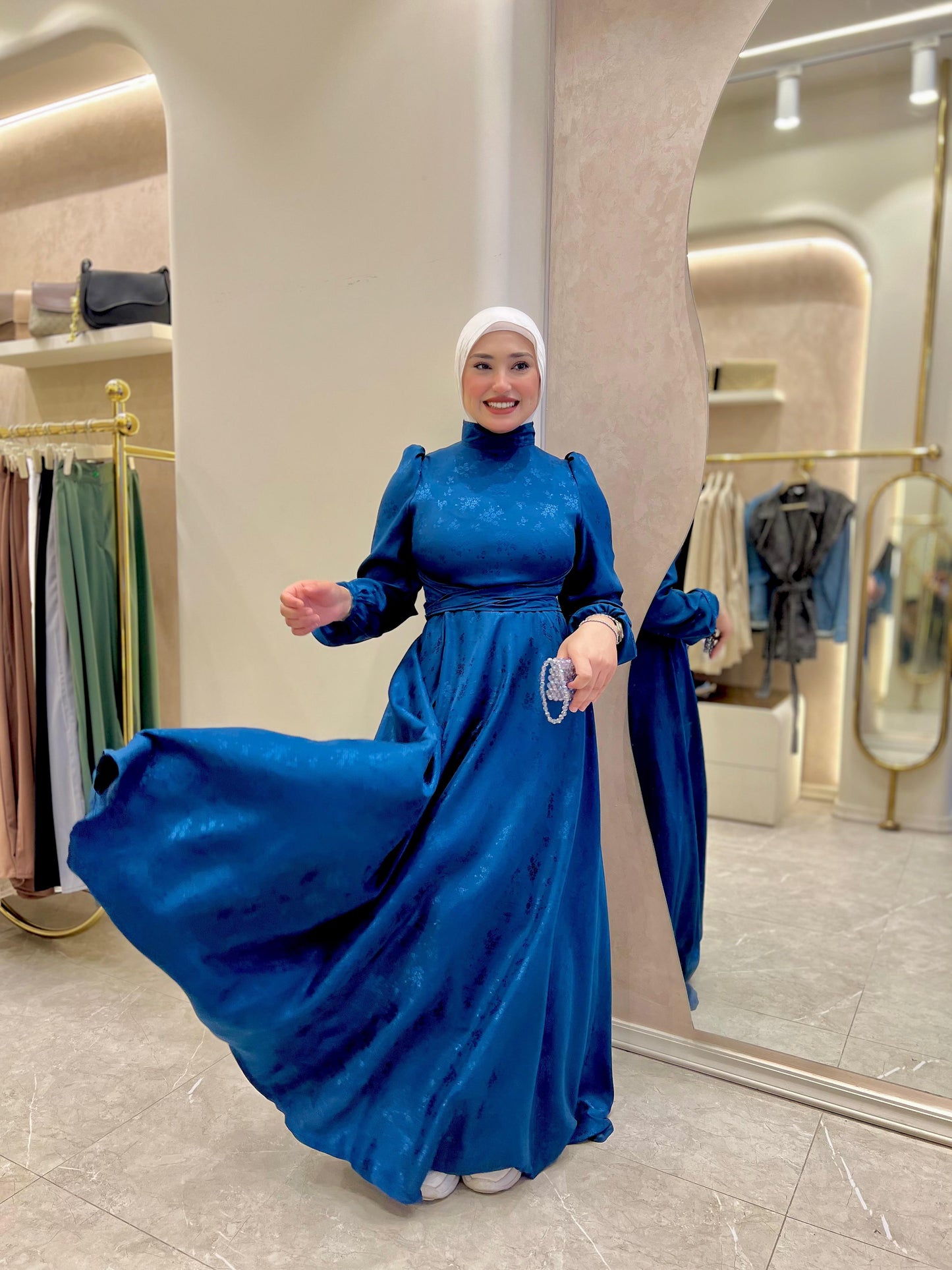 blue dual charm dress
