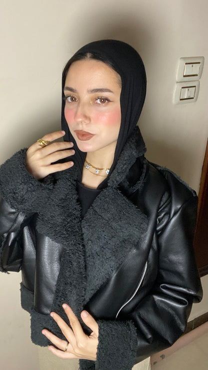 Crop fur jacket: ( Black )