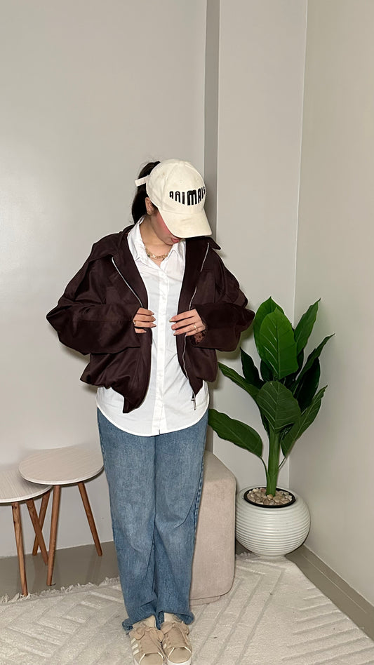 Zipped suede jacket: ( Brown )
