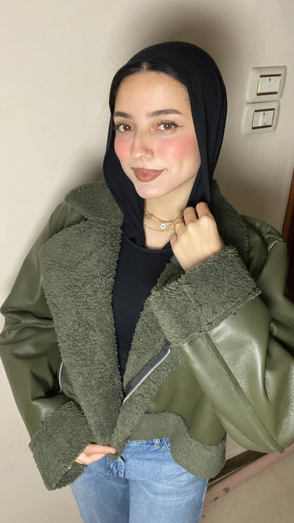 Crop fur jacket : ( olive )