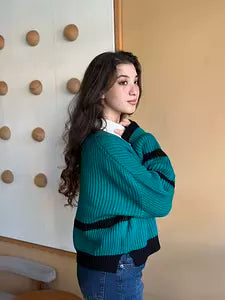 Green Striped Knit Sweater