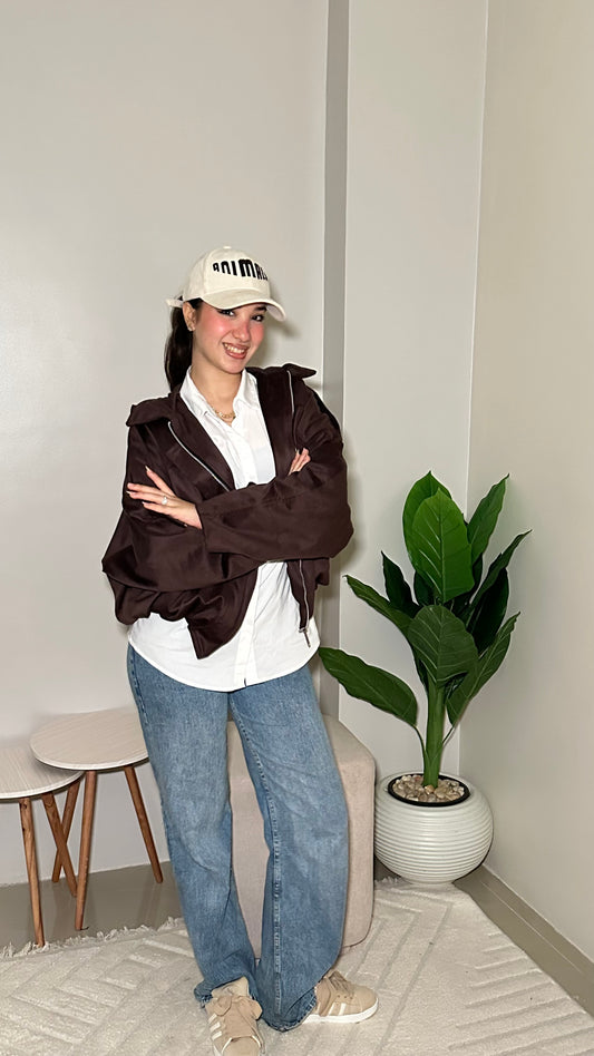 Zipped suede jacket: ( Brown )