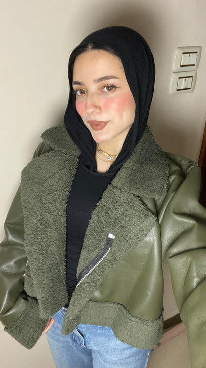 Crop fur jacket : ( olive )