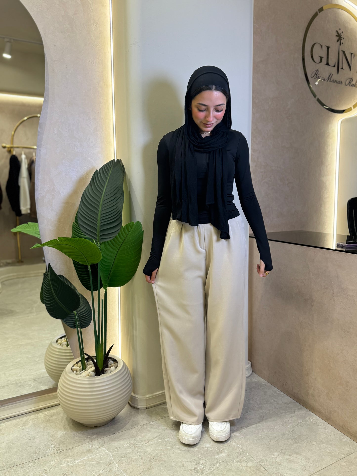 beige formal pants glint