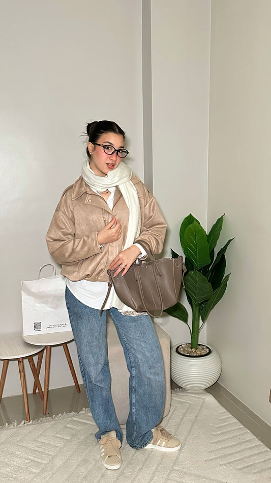 Zipped suede jacket : ( beige )