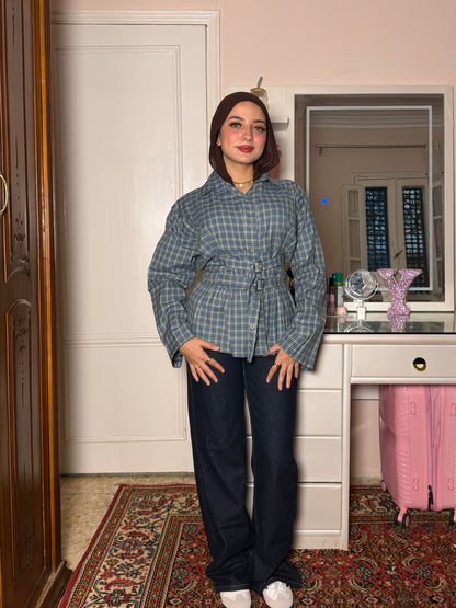 Belted check shirt