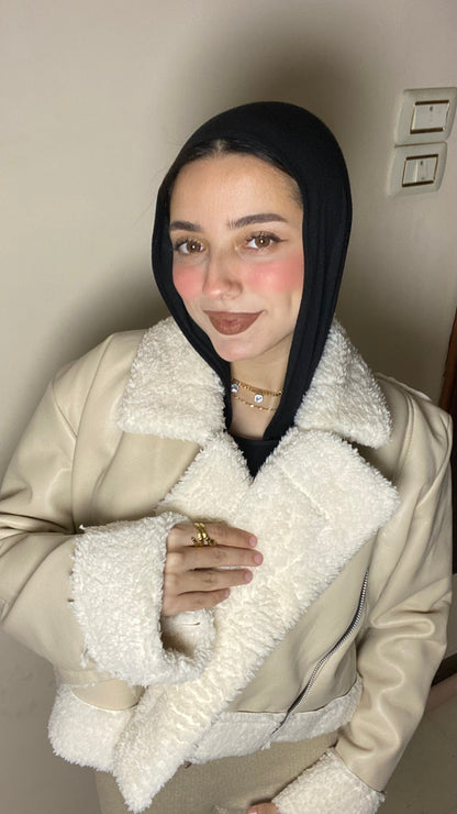 Crop fur jacket: ( light beige)