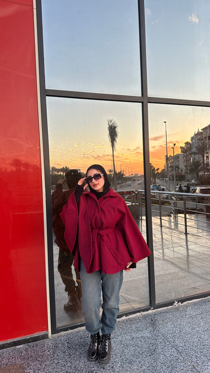 Elegant poncho : ( burgundy)