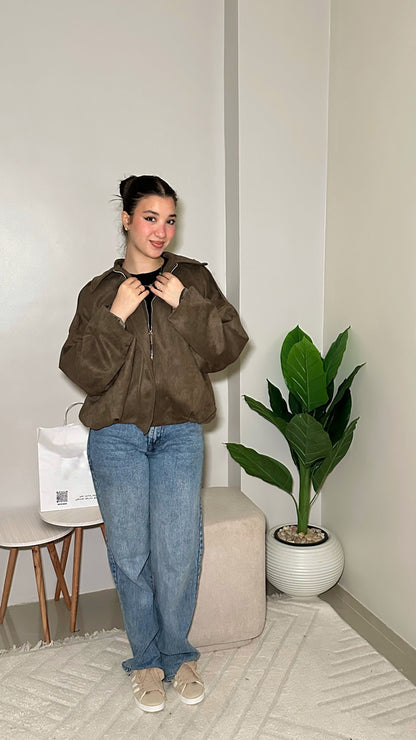 Zipped suede jacket : ( olive )