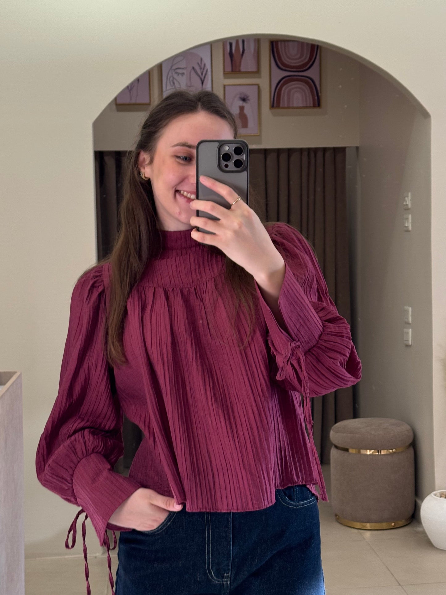Ruffle vibe top : ( burgundy)