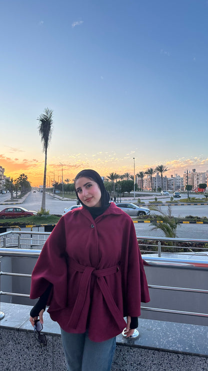 Elegant poncho : ( burgundy)