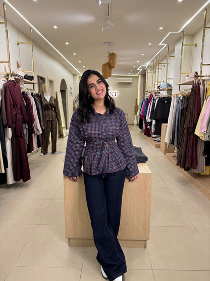 Belted check shirt