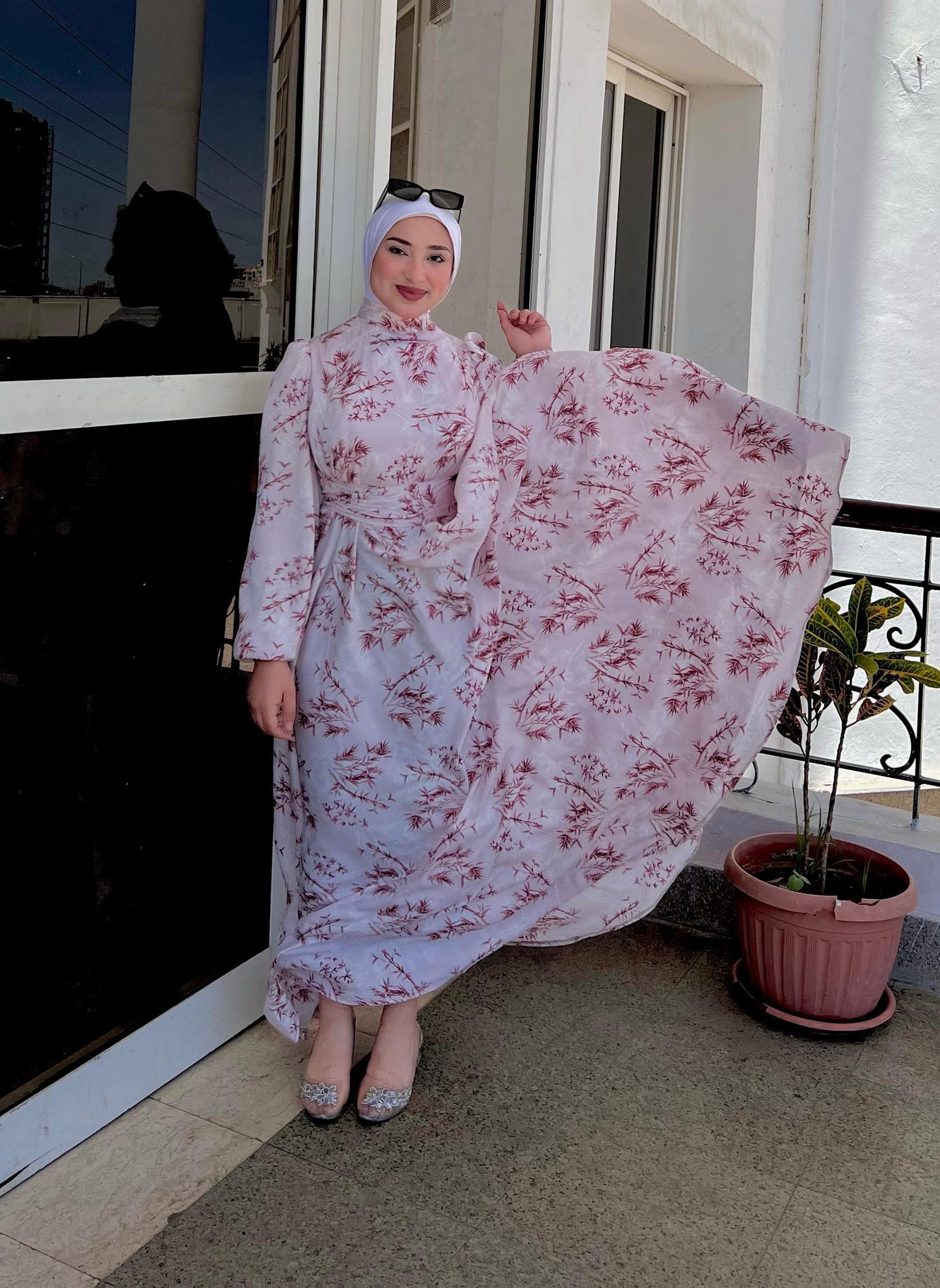 pink patterned dress