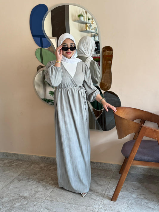 gray Tie-Waist Dress