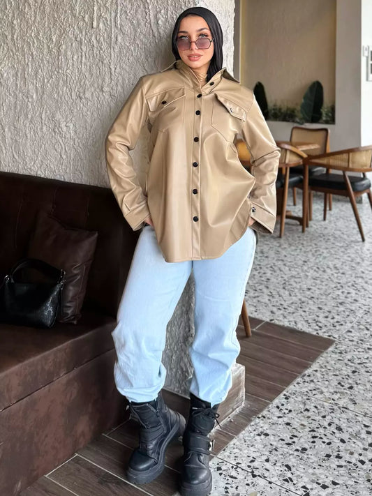 Beige leather shirt