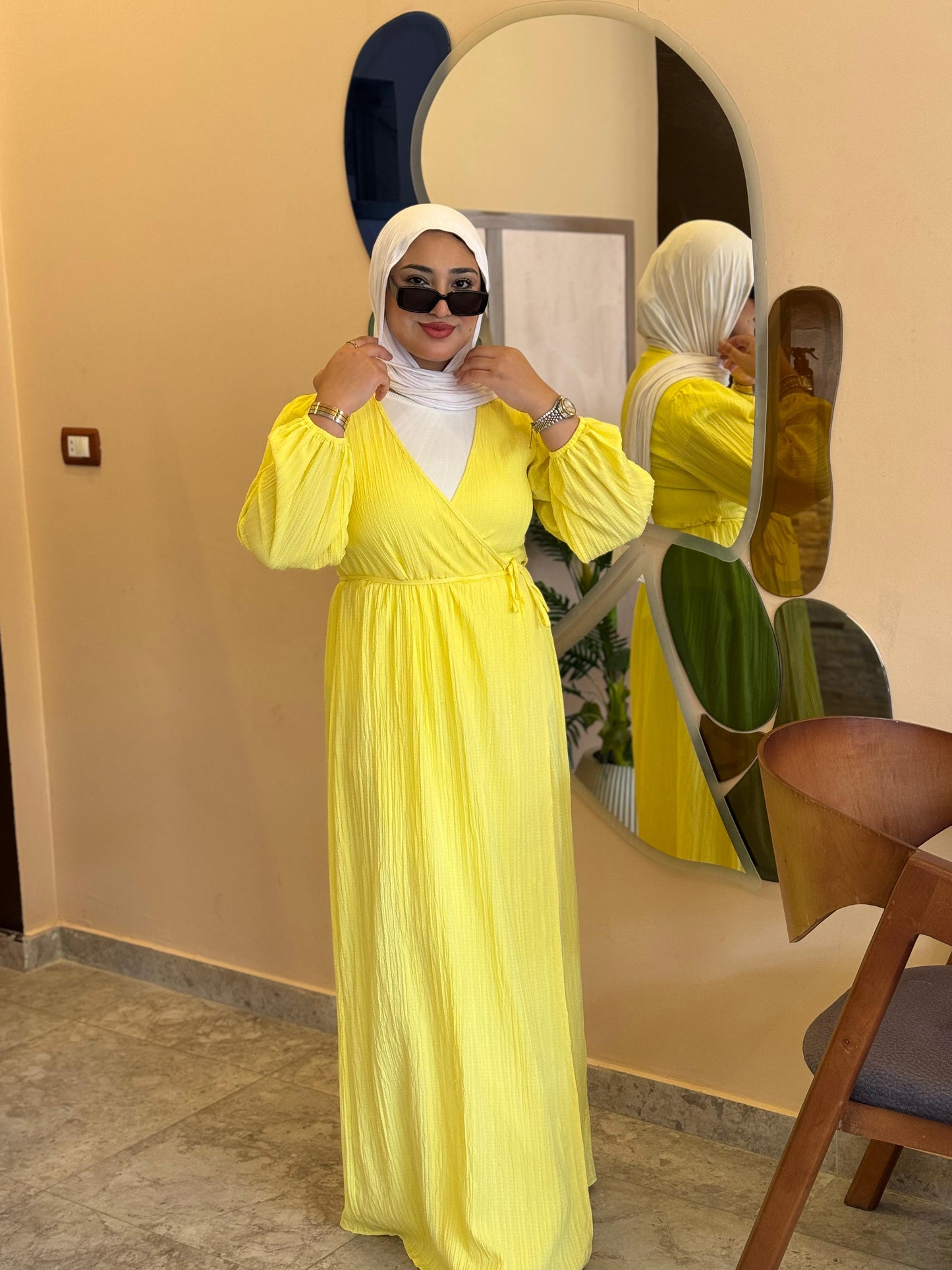 yellow tie-waist dress