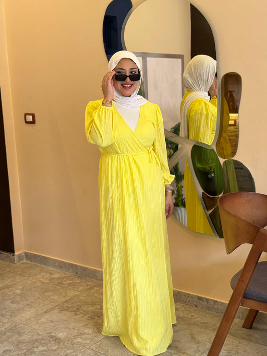 yellow tie-waist dress